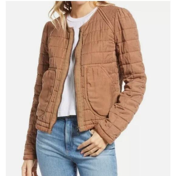 Blank NYC Jacket Womens XS Brown Patch Pocket Quilted Zip Happy Camper - Picture 2 of 11